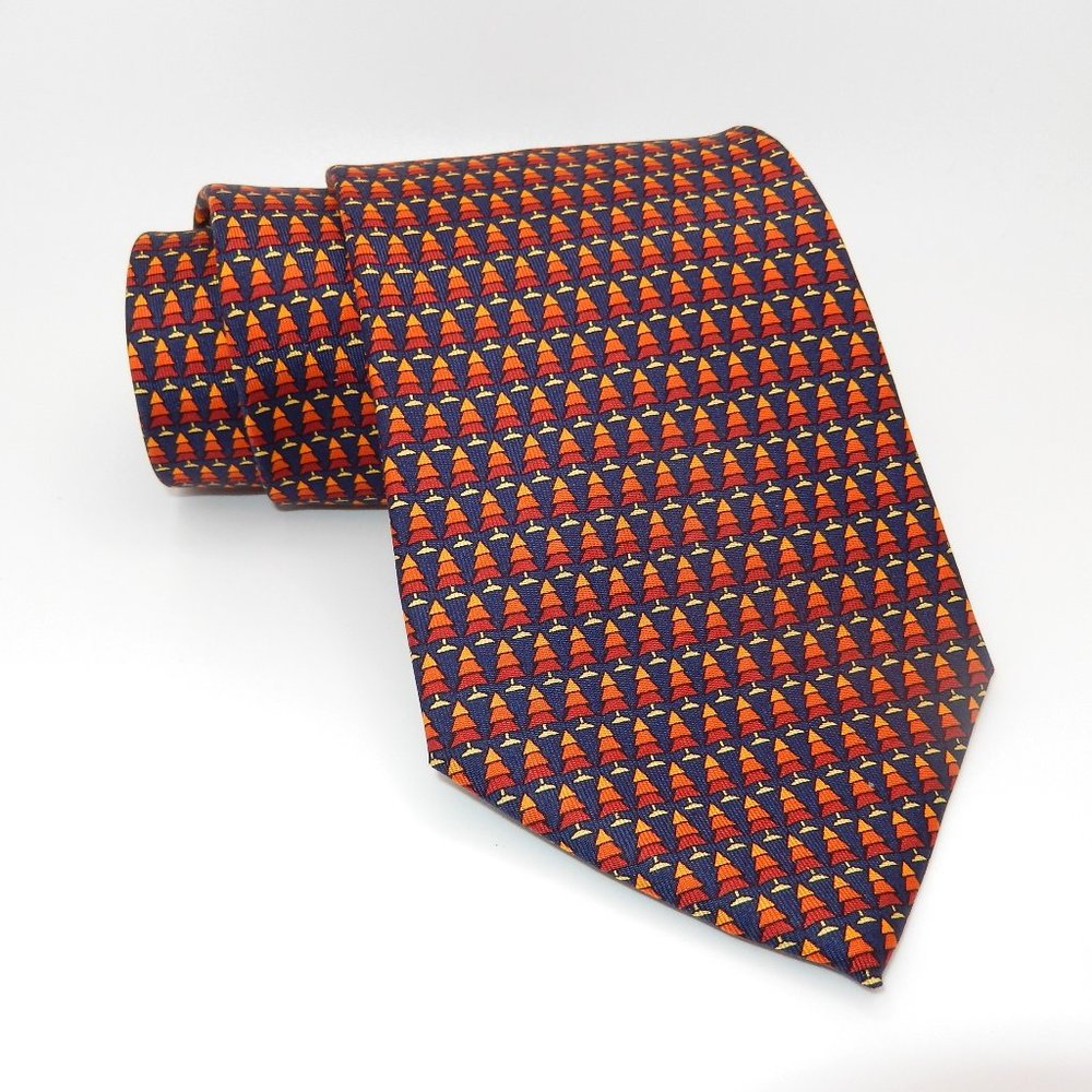 Salvatore Ferragamo/ 100% Silk Designer Necktie/ Navy & Orange/ L-58" x W-3.75"